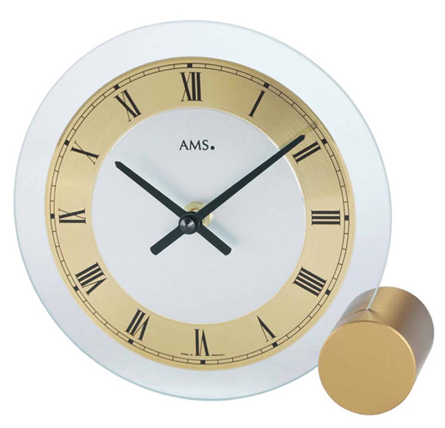 AMS Tischuhr 16x17x4 cm Glas, Metall • Modernes Quarzwerk • Geräuschlos