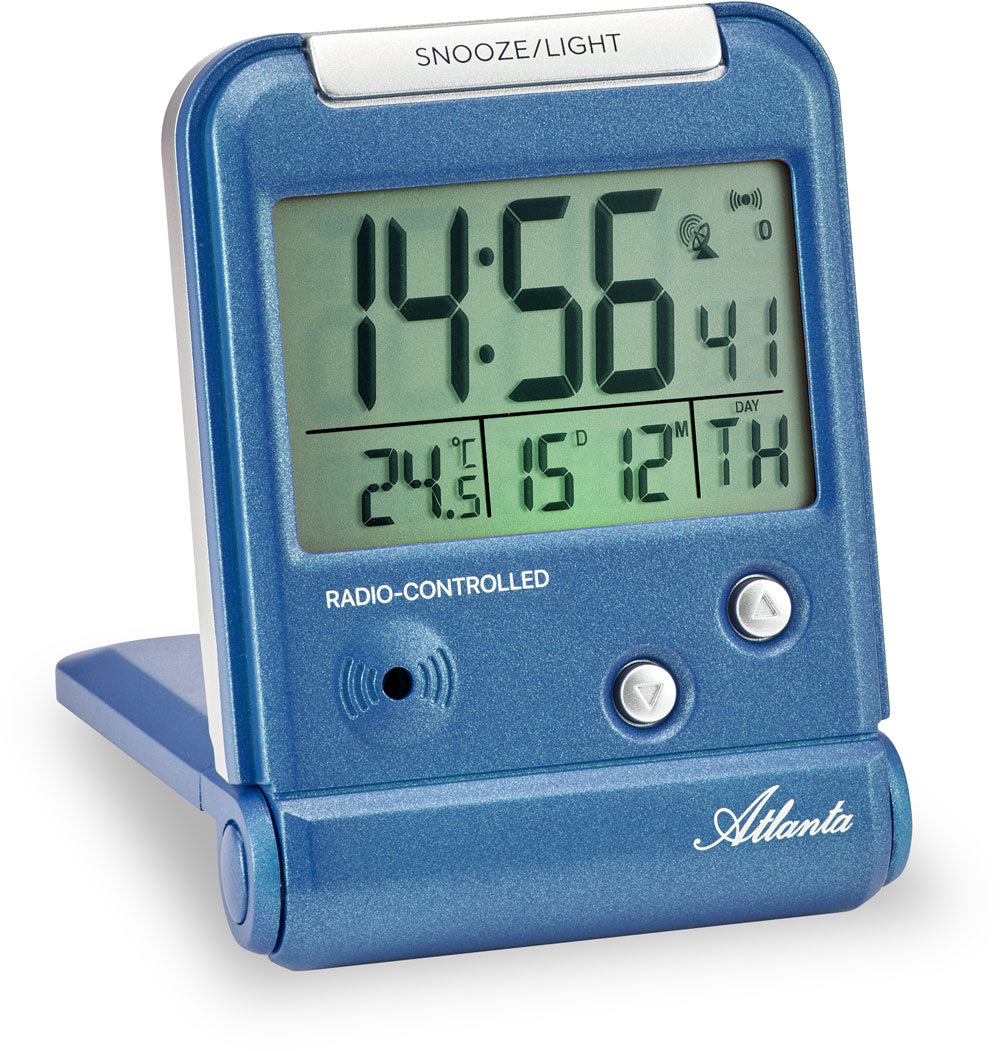 Atlanta Digital Travel Alarm Clock 6.5x9x2.5cm Plastic • Radio Controlled • Temperature Display