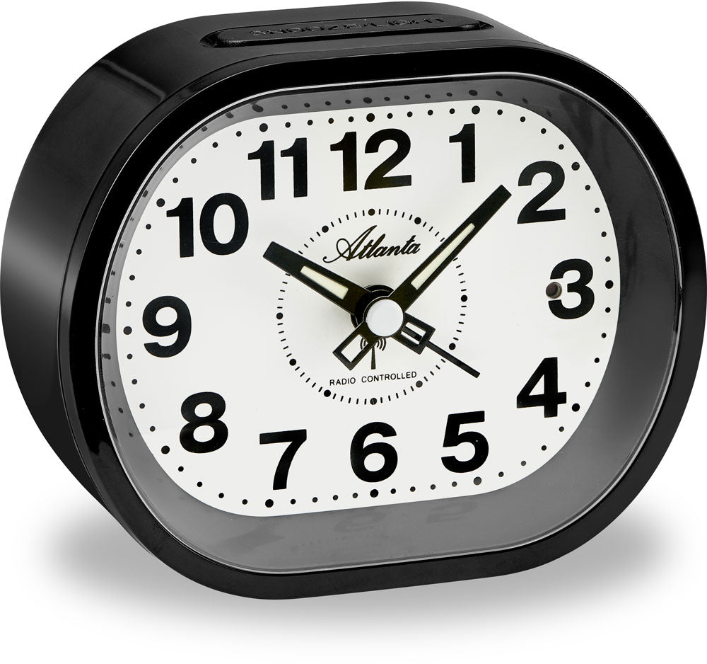 Atlanta Modern Radio-Controlled Alarm Clock Ø 11 cm Plastic • Precise Radio-Controlled Movement • With Light & Snooze Function