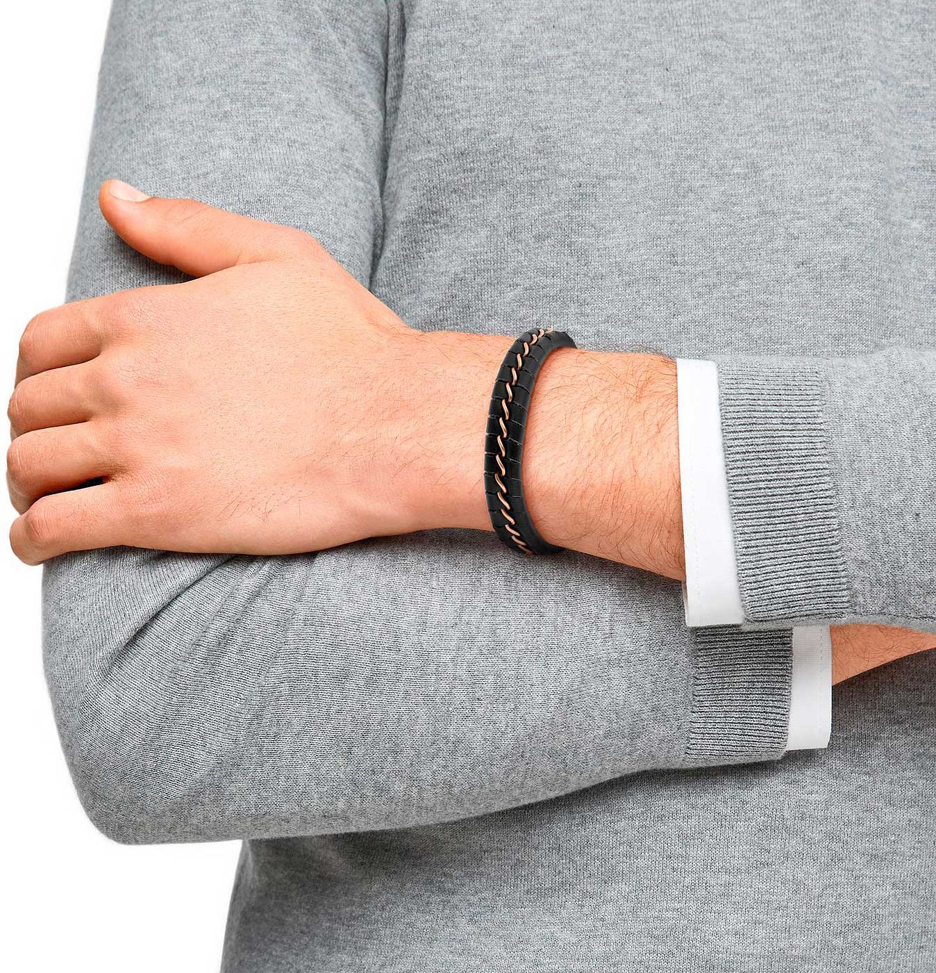 Geflochtenes Lederarmband mit Edelstahl, s.Oliver, Modell 2037990