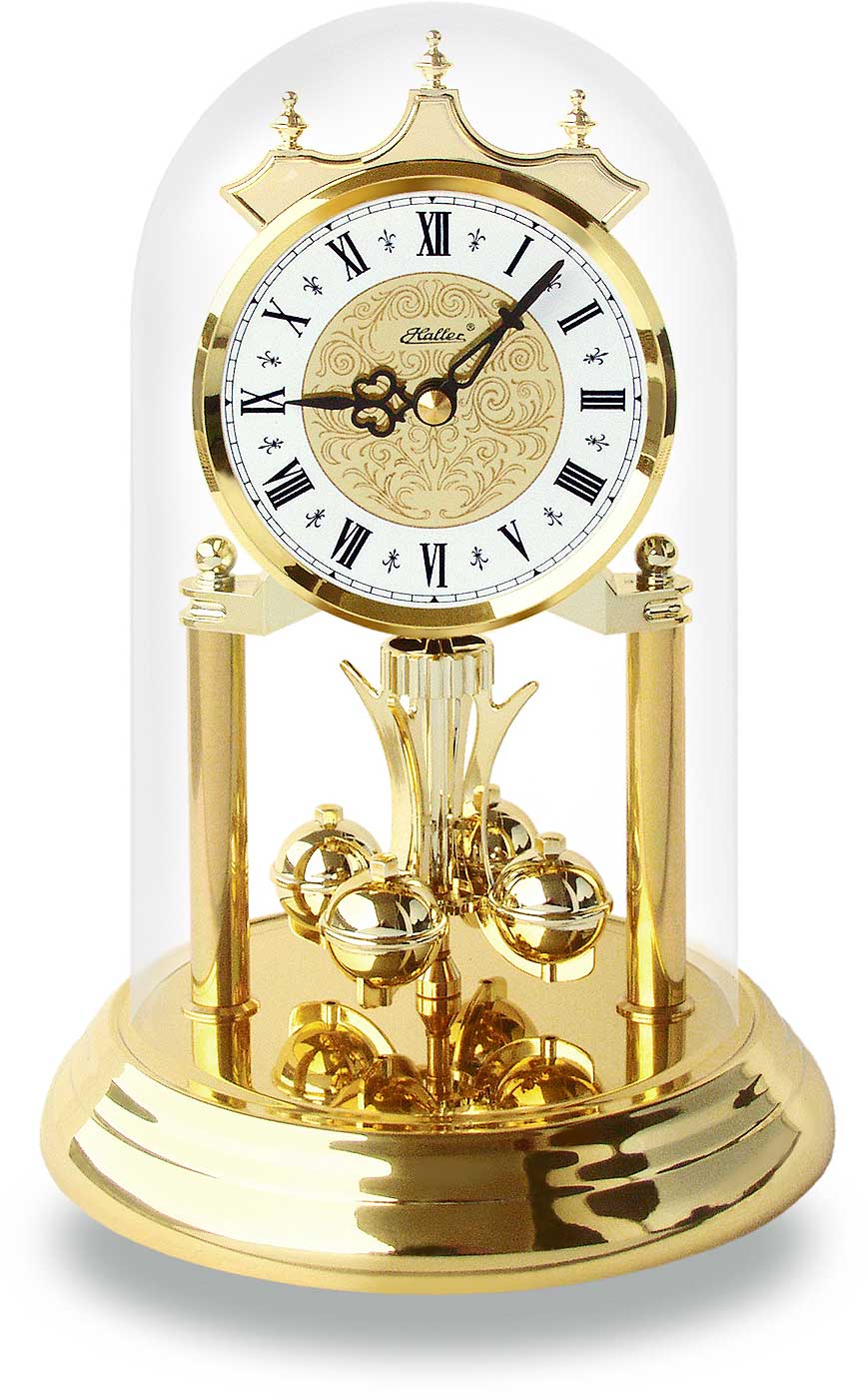 Haller Mantel Clock 23x15 cm Brass, Glass • Westminster Chime • Quartz Pendulum Movement