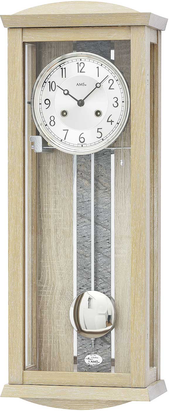 AMS Wanduhr 66x25x14 cm Holz • Mechanisches 14-Tage Uhrwerk • Bim-Bam Schlagwerk