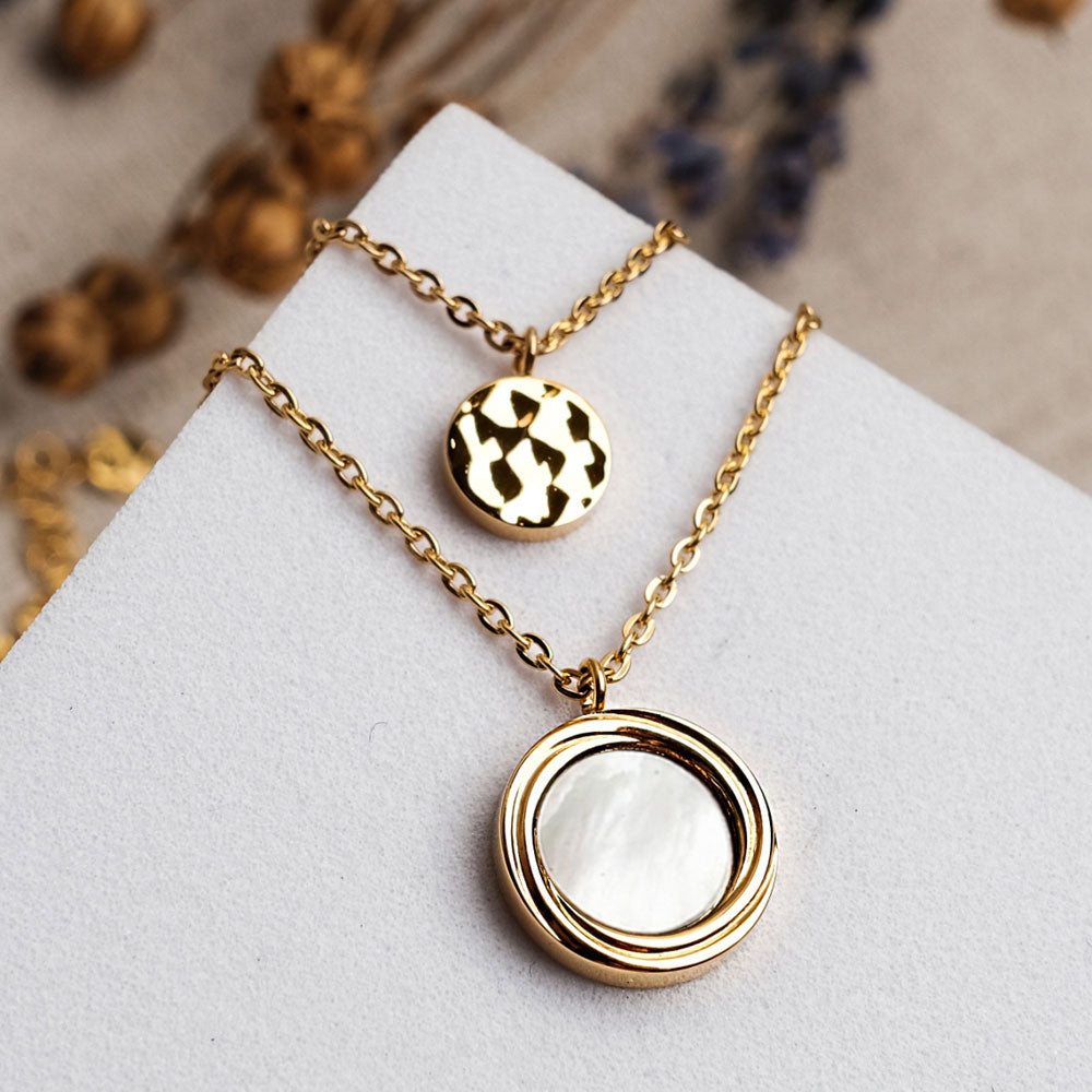 Zendala Layering-Halskette Perlmutt/Gold - Holzkern Modell: Jewelry