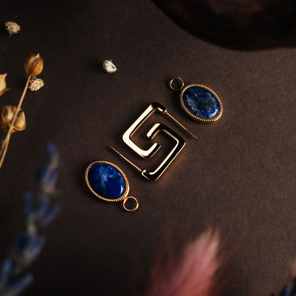 Mirror Eckige Ohrhänger ovalem Anhänger - Holzkern Modell: Jewelry