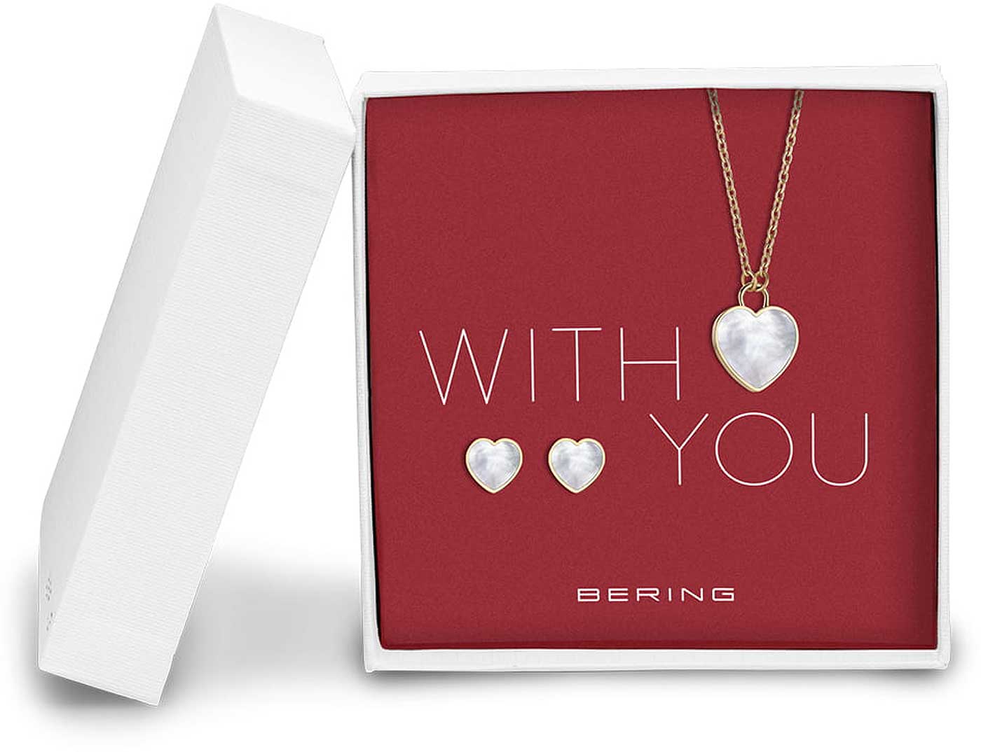 Halskette mit Herz Anhänger und Herz Ohrringe - Bering Jewelry Modell: 431-715-Gold