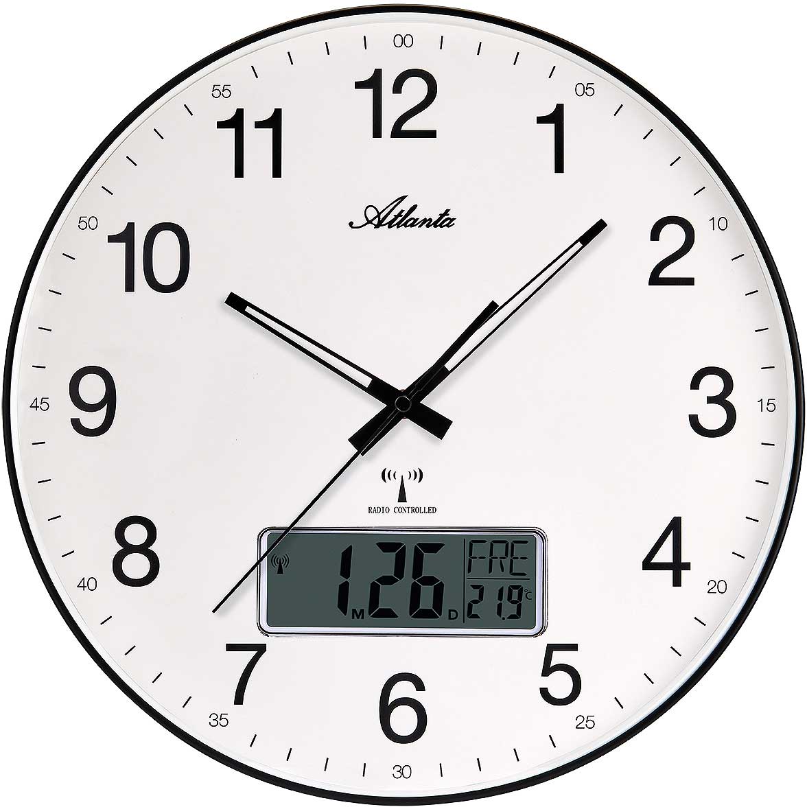 Atlanta Wanduhr 39x39x6 cm Kunststoff • Funkgesteuert • Lautloses Quarzwerk