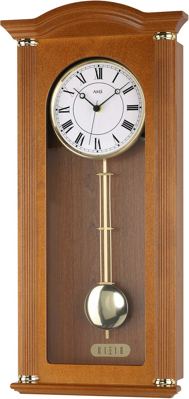 AMS Wanduhr 64x28x10 cm Kirschbaum • Funkgesteuert • Westminster Melodie