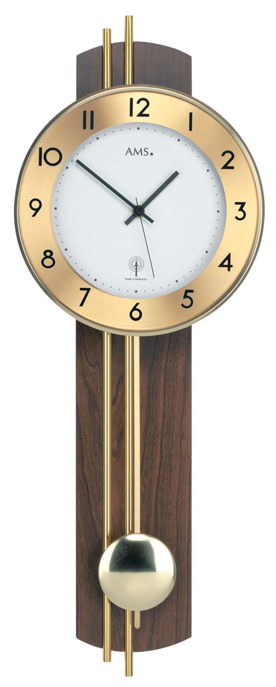AMS Wanduhr 62x22x8 cm Holz • Funk-Pendelwerk • Arabische Ziffern