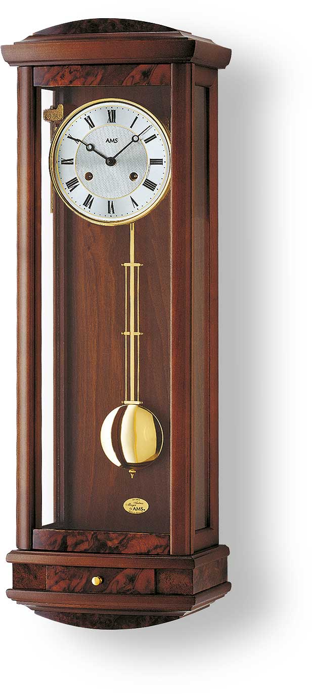 AMS Wanduhr 65x24x15 cm Holz • Mechanisches 14-Tage Werk • Bim-Bam Schlagwerk