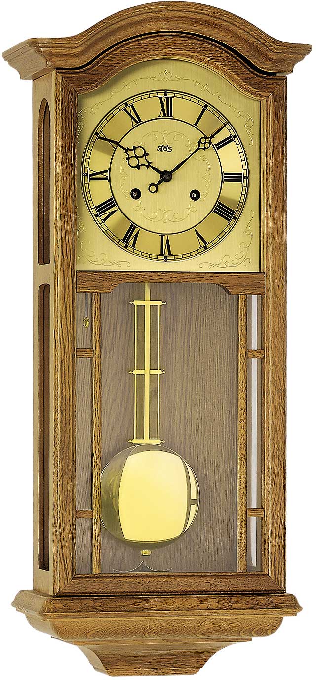 AMS Wanduhr 67x27x15 cm Holz • Mechanisches Uhrwerk • Bim-Bam Schlag