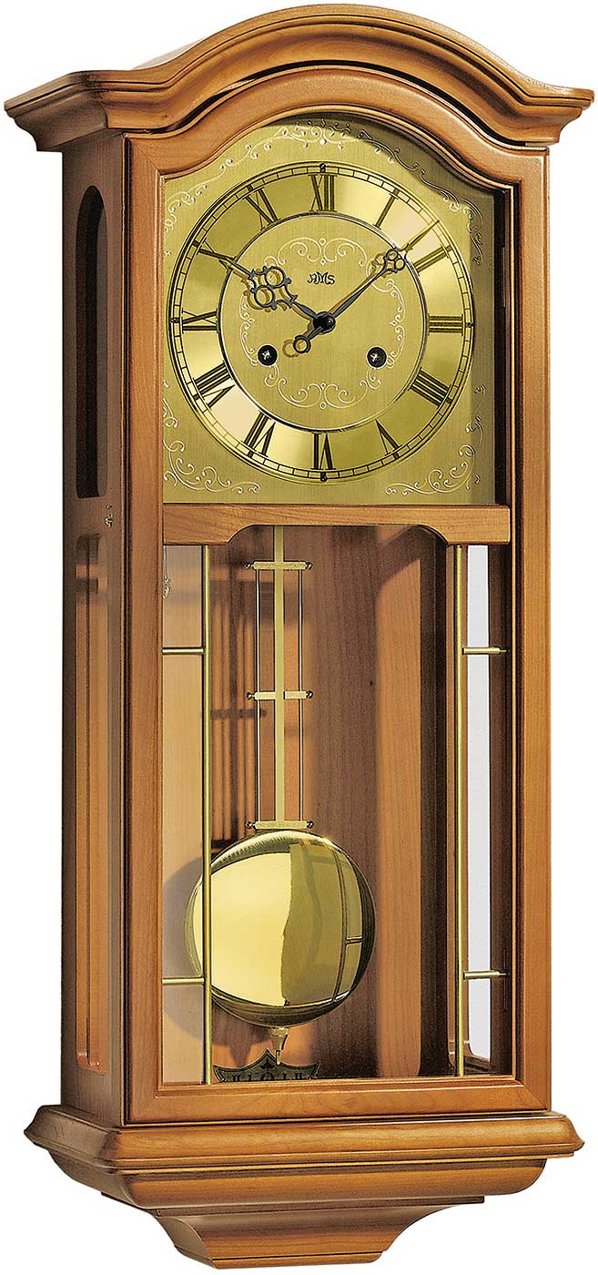 AMS Wanduhr 67x27x15 cm Holz • Mechanisches Uhrwerk • Bim-Bam Schlag