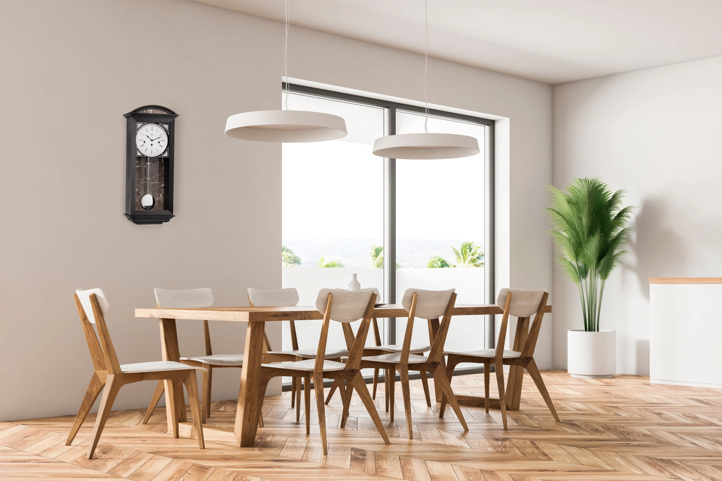 Pendeluhr aus Eichenholz in der Farbe anthrazit Rückwand und Giebel in Steindekor - Hermle Modell: 71024-740341