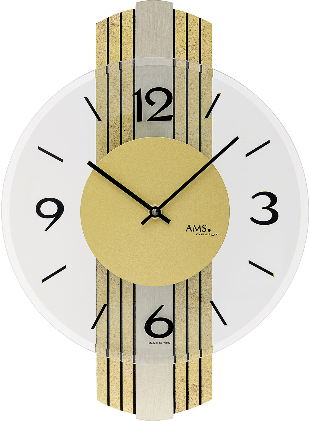 moderne Wanduhr mit Messingantik-Auflage - AMS Modell: 9673