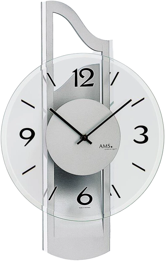 Wanduhr Glaszifferblatt, Holzgehäuse &Metallauflage-AMS Modell: 9678