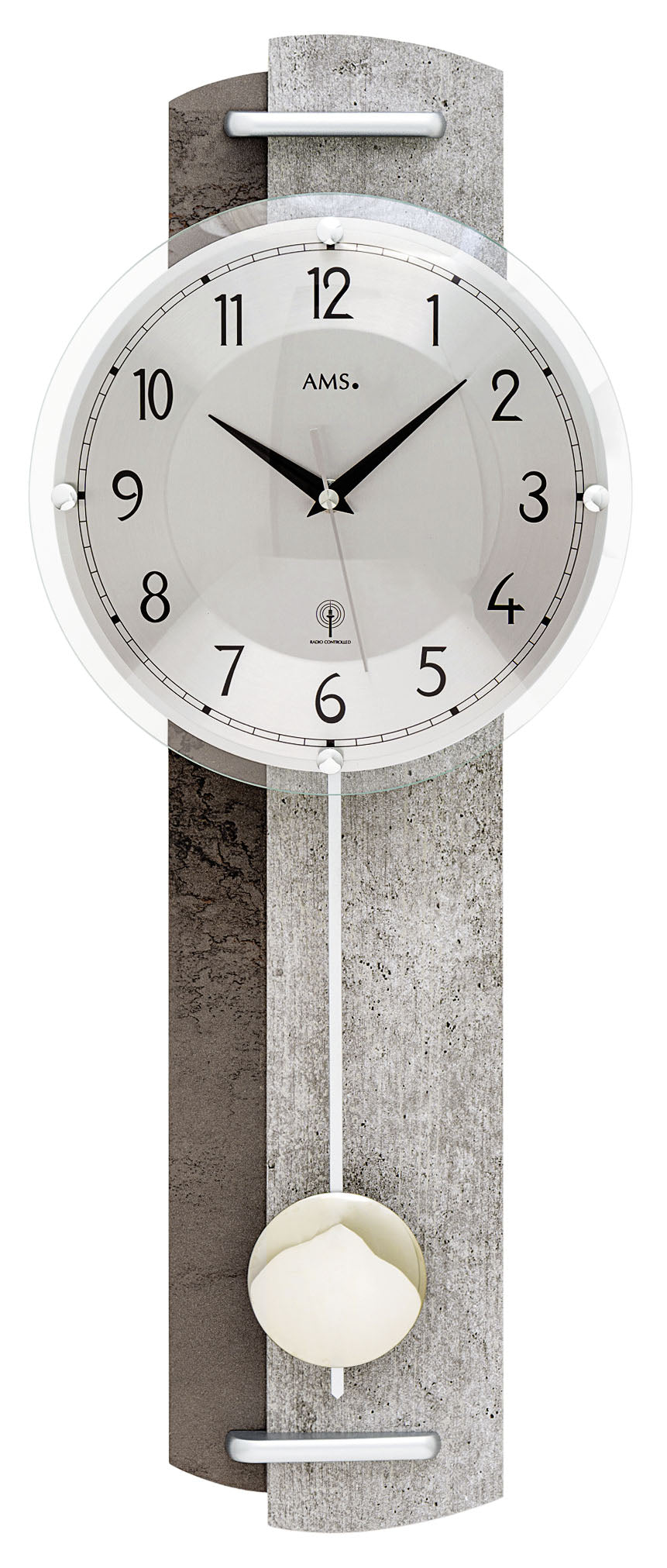 AMS Funk-Pendelwanduhr F5331 • Aluminiumziffernblatt • Moderne Steinstruktur