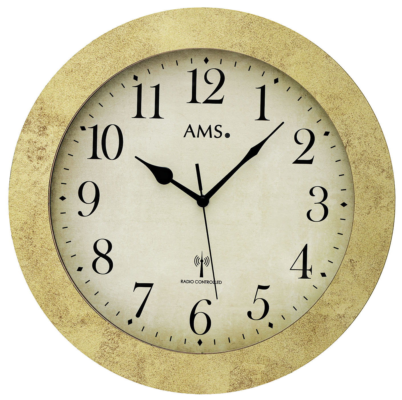 AMS Funk-Wanduhr F5560MS • Messingantik-Auflage • Mineralglas