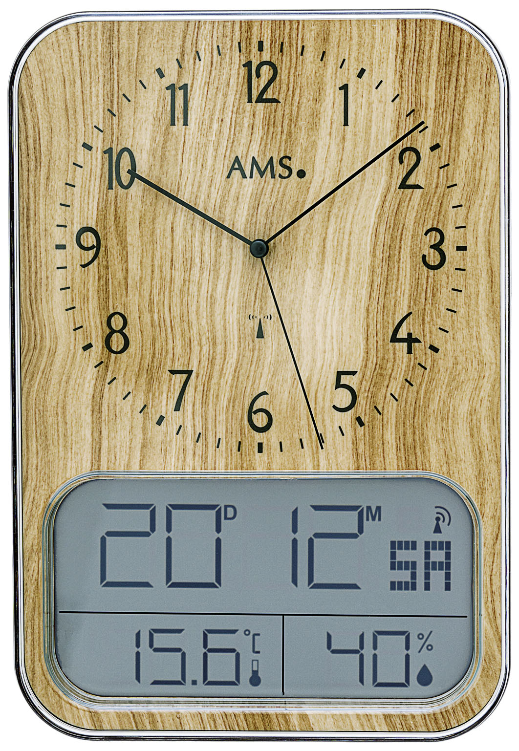 AMS Digitale Funk-Wanduhr F5891 • LCD Anzeige • Datum, Temperatur & Feuchtigkeit