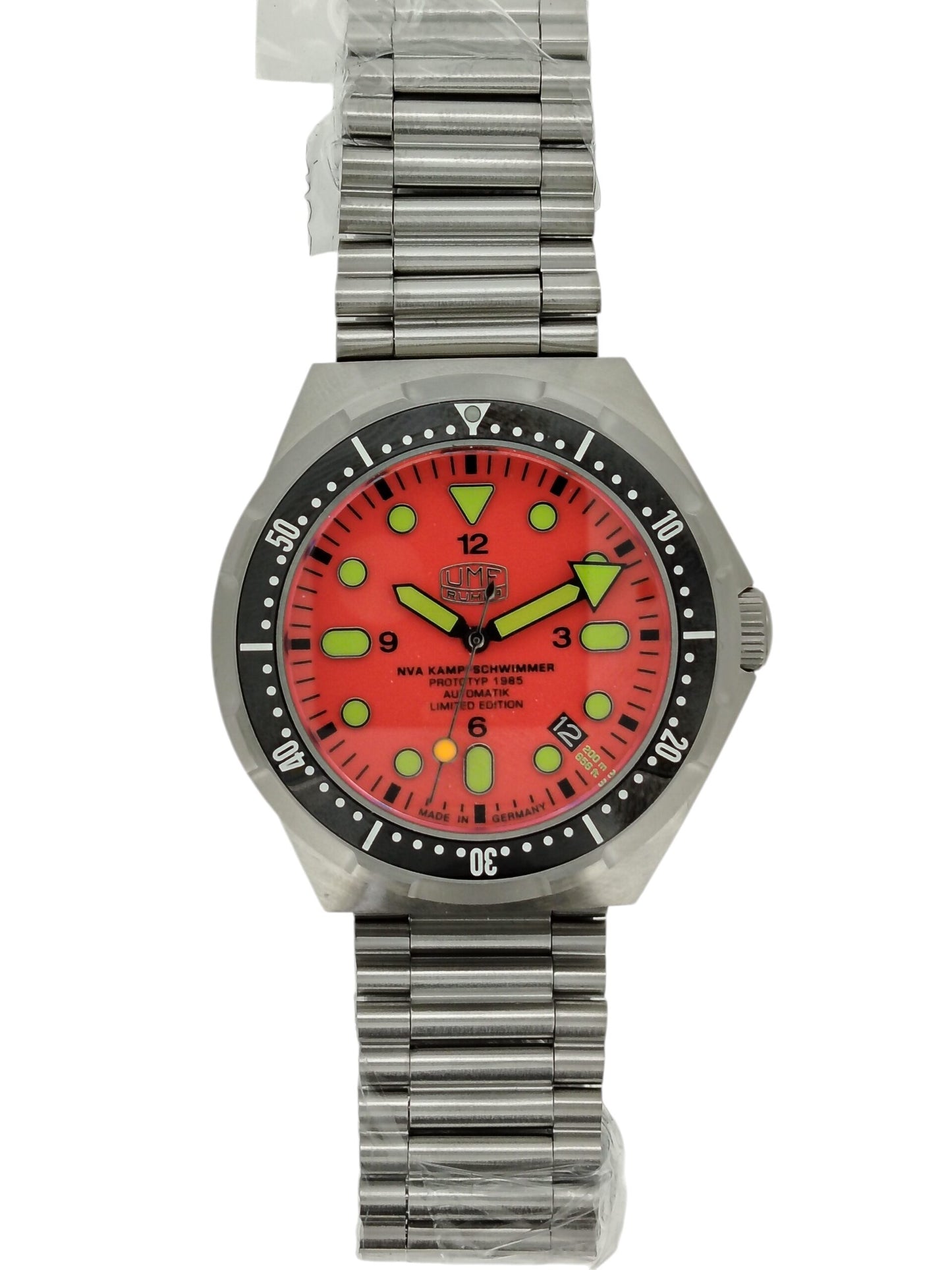 Herrenuhr, Automatik-Taucheruhr Edelstahl - Orange - UMF Ruhla Modell: 1942M-5