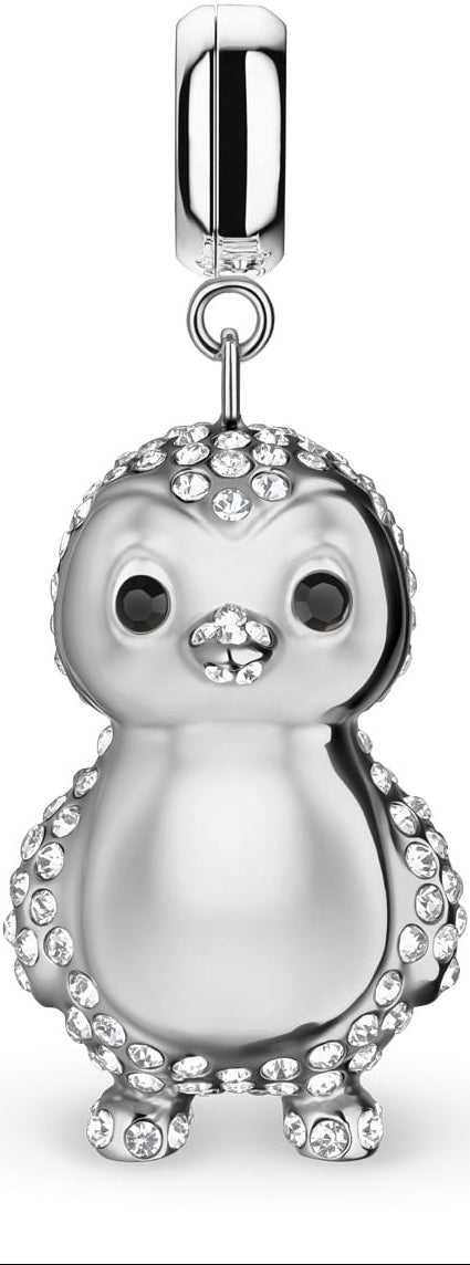 BERING Polar Pinguin Charm Anhänger aus Edelstahl mit Zirkonia – Funkelnder Glücksbringer