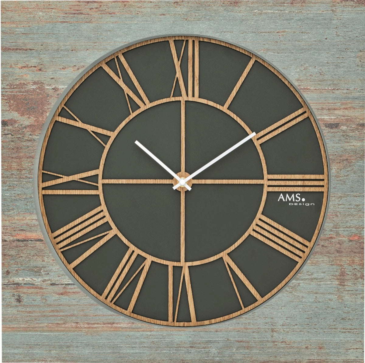 AMS Wanduhr 50x50x4 cm Holz • Modernes Quarzwerk • Hochwertiges Holzgehäuse