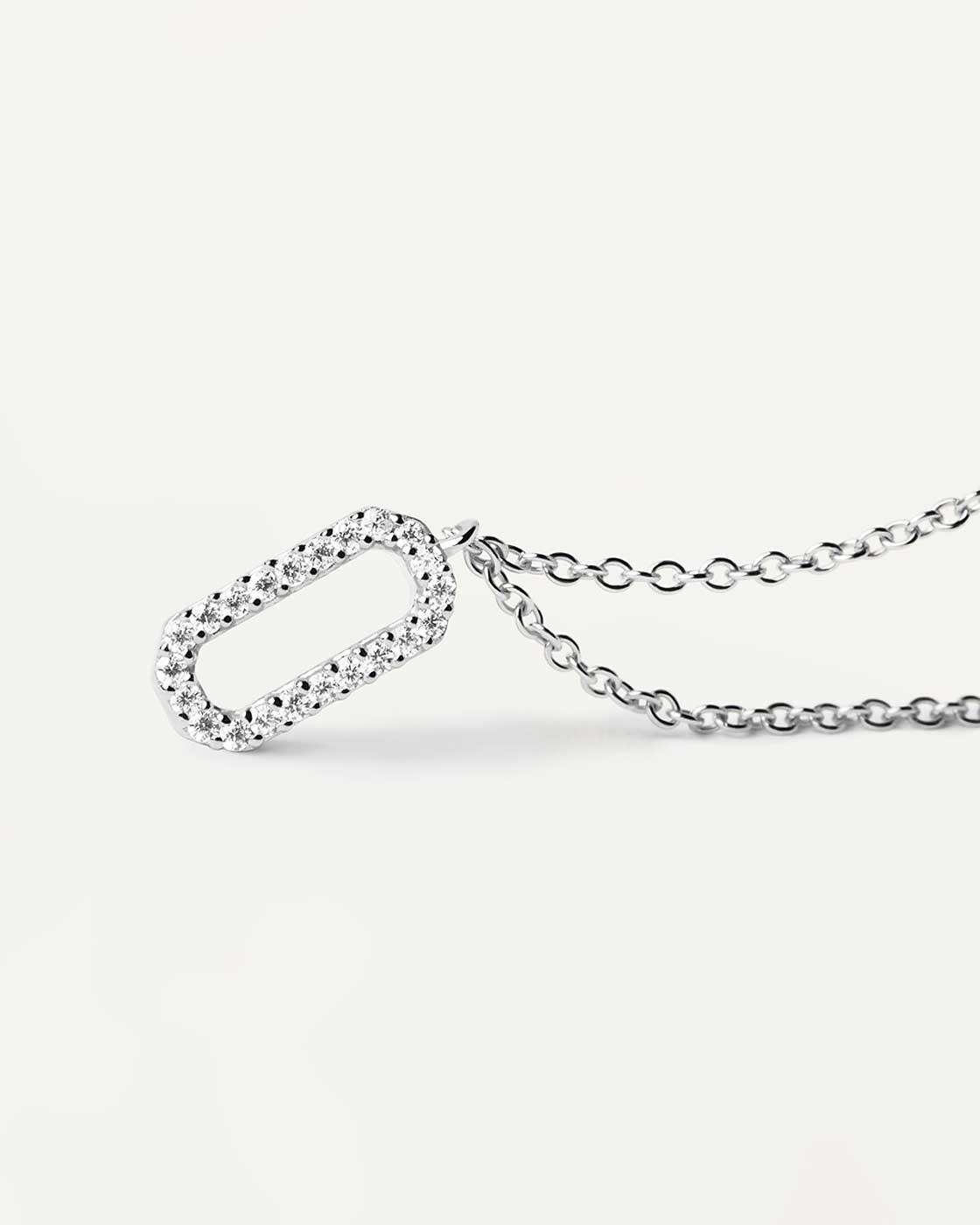 Abi Kette mit eckigem Anhänger und Steinen - 925 Sterling Silber