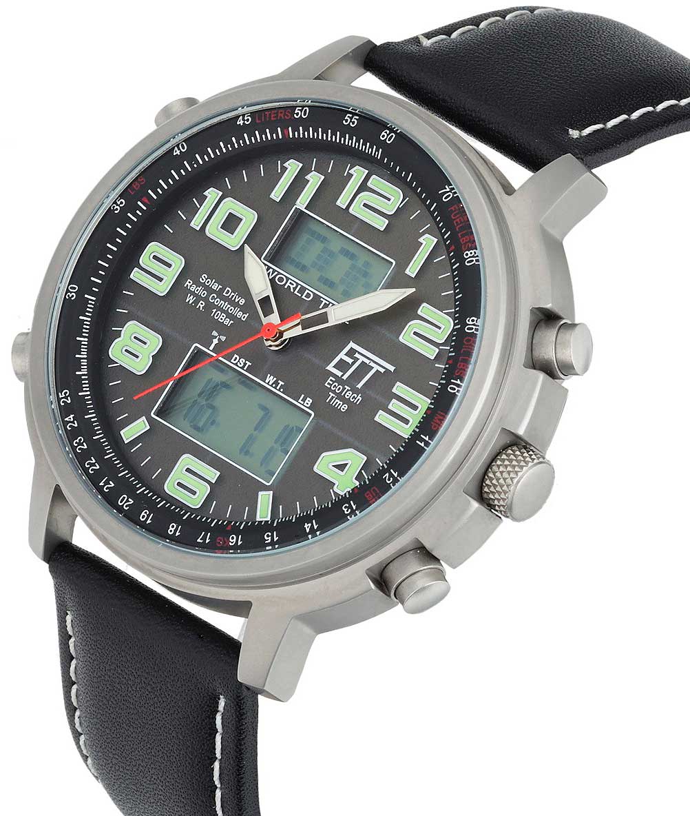 Eco Tech Time Hunter II EGS-11301-22L Herren Uhr • Funksolar • Edelstahlgehäuse