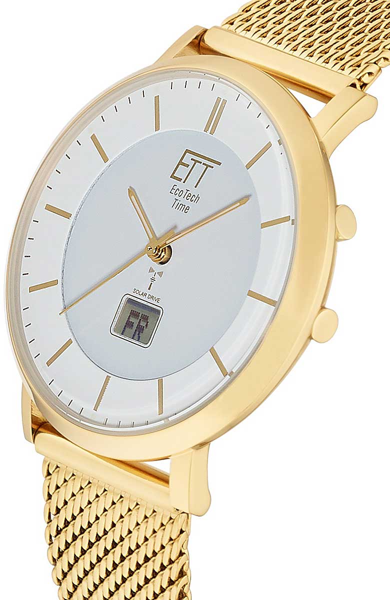 Eco Tech Time Atacama EGS-11623-11MS Herren Uhr • Solar Funk • Edelstahl Gold