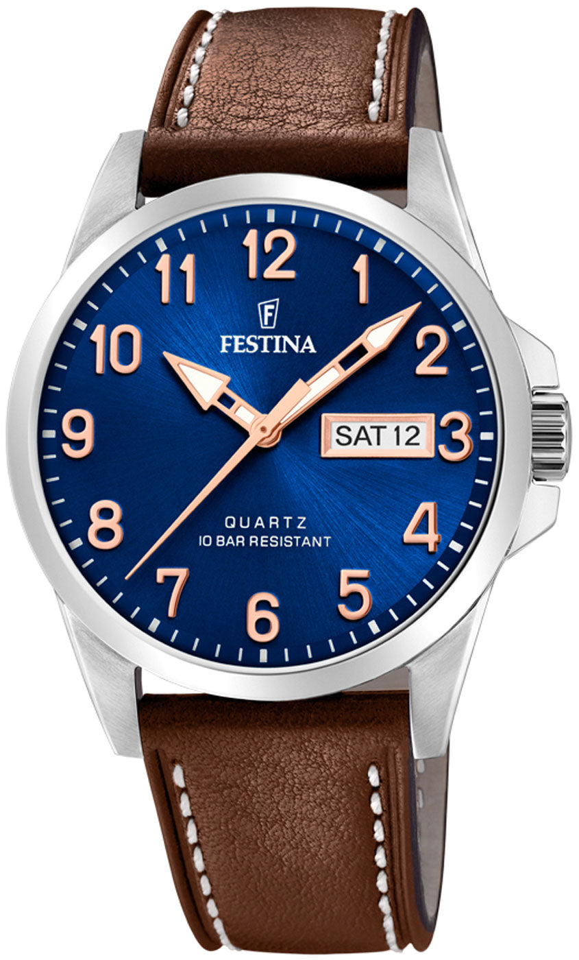 Festina Classics F20358/B Herrenuhr • 10 bar • Leder