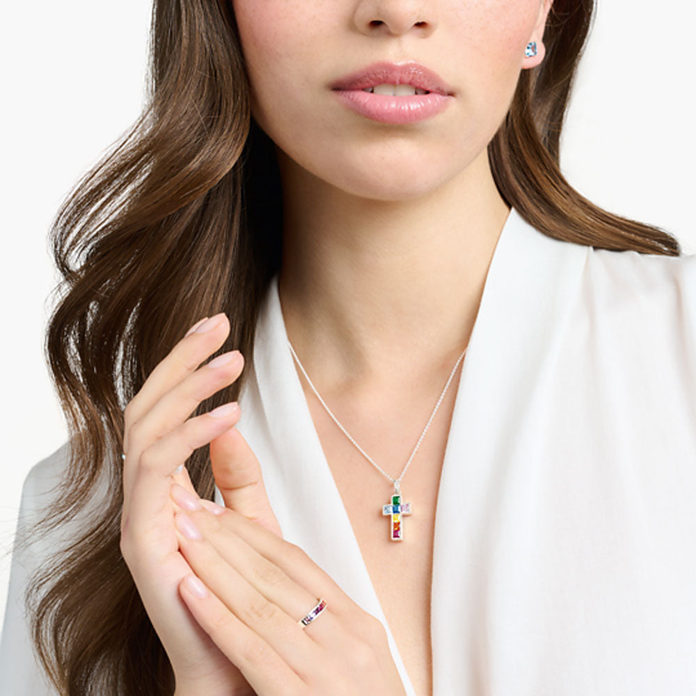 Halskette mit buntem Kreuz - 925 Sterlingsilber