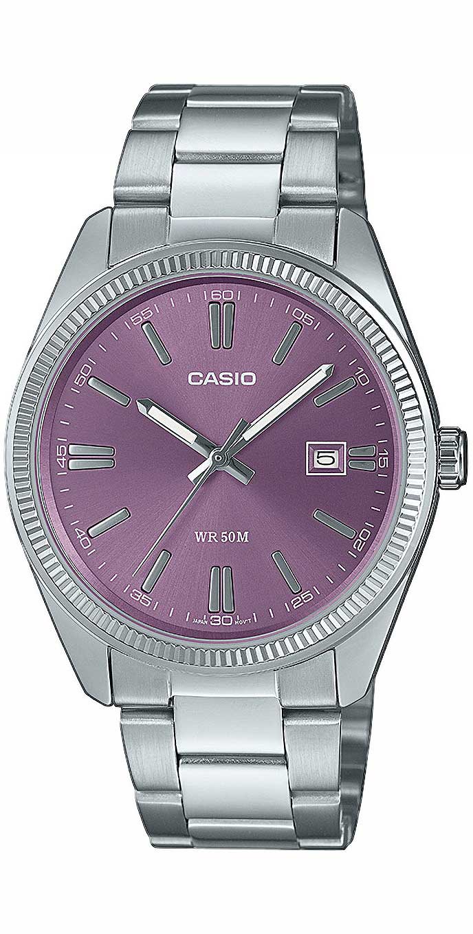 Casio Collection MTP-1302PD-6AVEF Herrenuhr • Kultiges Retro-Design • Lila Zifferblatt