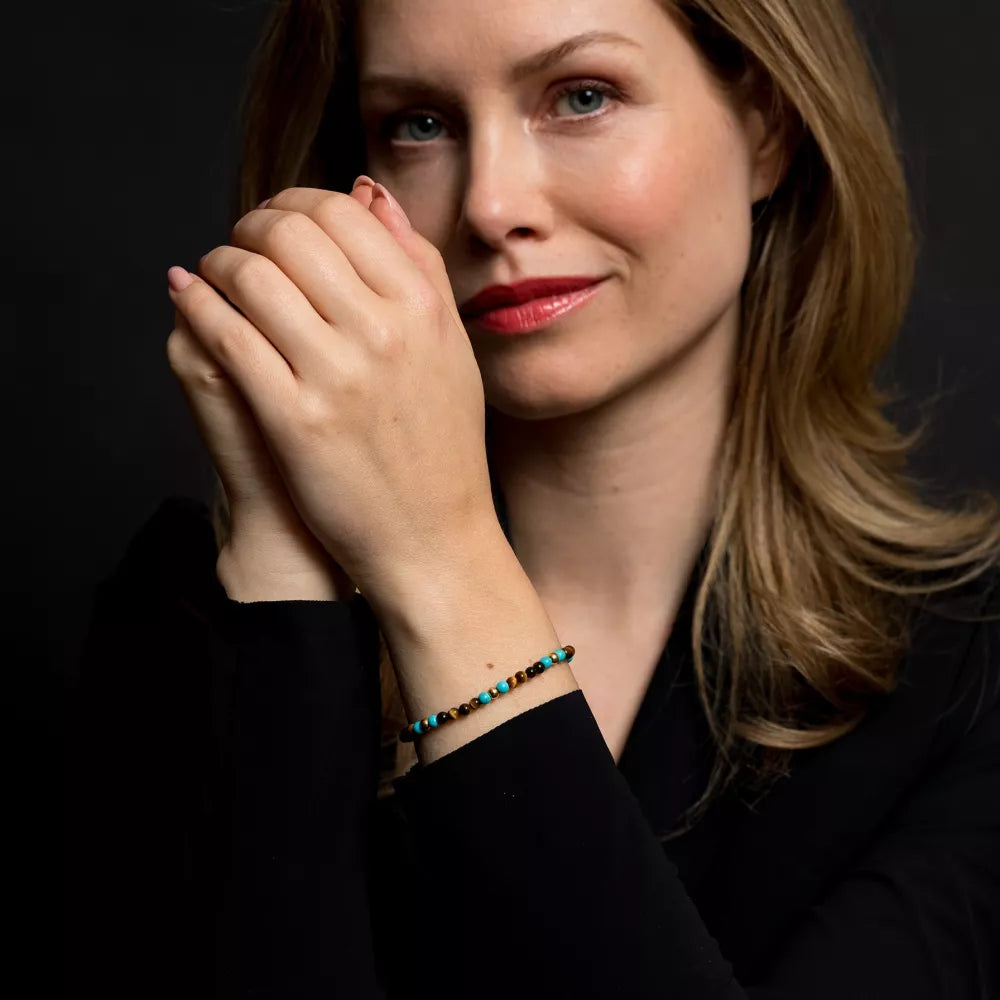 Armband aus verschiedenfarbigen Edelsteinen und Edelstahlverschluss - Rebel&Rose Modell: RR-40063-G-S