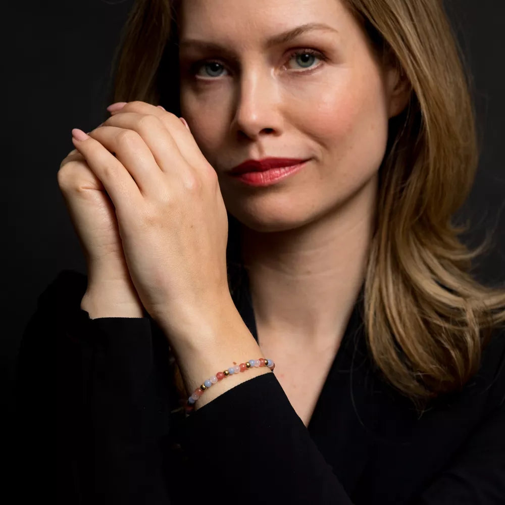 Armband aus Edelsteinen in Lila, Rosa und Gold und Edelstahlverschluss - Rebel&Rose Modell: RR-40056-G-S