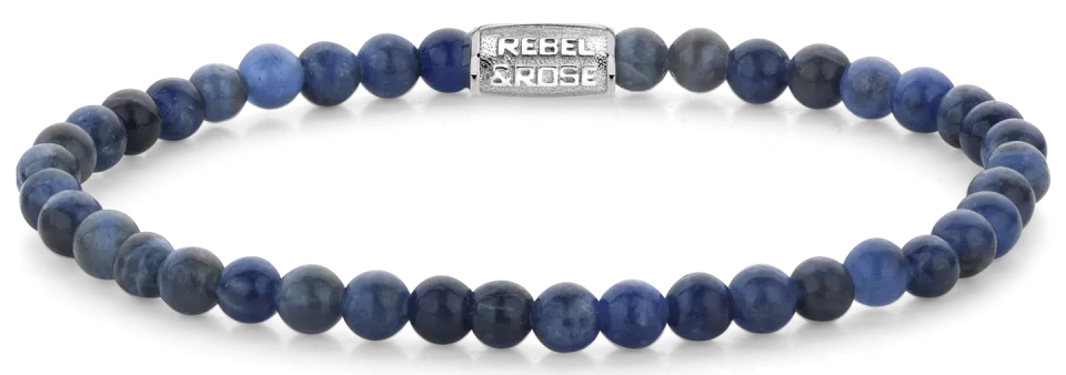 Armband aus 4mm Sodalitedelsteinen mit Edelstahlverschluss - Rebel&Rose Modell: RR-40130-S-M