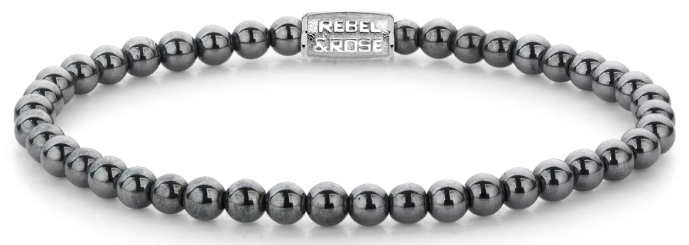 Armband aus 4mm Hämatitedelsteinen mit Edelstahlverschluss - Rebel&Rose Modell: RR-40131-S-L