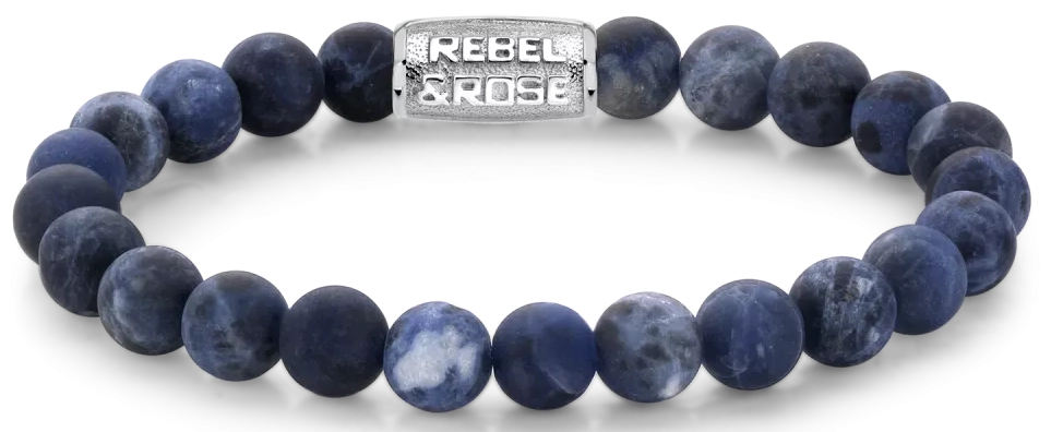 Bracelet made of 8mm Sodalite stones with stainless steel clasp - Rebel&Rose Model: RR-80022-S-L