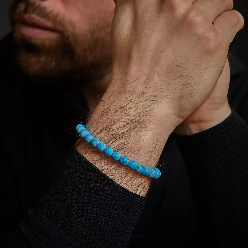 Armband aus 8mm großen Turqurenit-Steinen mit Edelstahlverschluss - Rebel&Rose Modell: RR-80043-S-L