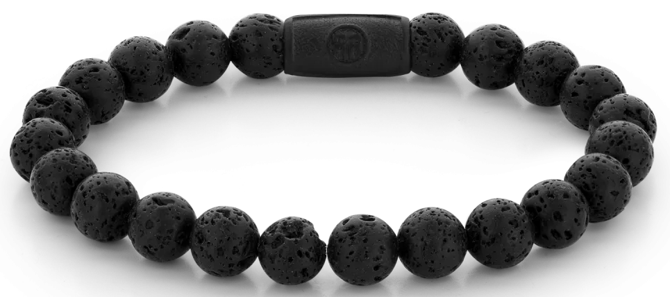 Armband aus 8mm großen schwarzen Edelsteinen mit schwarzem Stahlverschluss - Rebel&Rose Modell: RR-80071-B-M