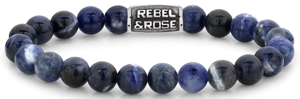Armband aus 8mm großen Edelsteinen Sodalit mit Metallverschluss - Rebel&Rose Modell: RR-80096-V-M