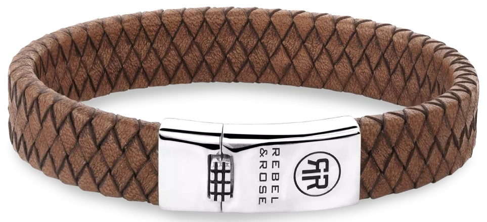 Armband aus 12mm dickem, braunem Leder mit Silberverschluss - Rebel&Rose Modell: RR-L0157-S-M
