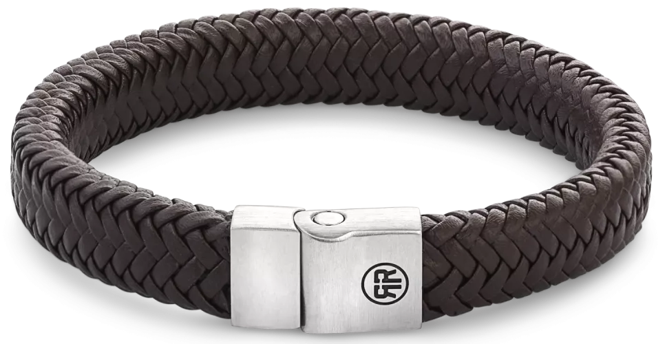 Armband aus 12mm dickem, dunkelbraunem Leder mit Edelstahlverschluss - Rebel&Rose Modell: RR-M0022-S-M