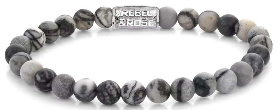Armband aus 6mm großen Achat Edelsteinen mit Edelstahlverschluss - Rebel&Rose Modell: RR-60140-S-L