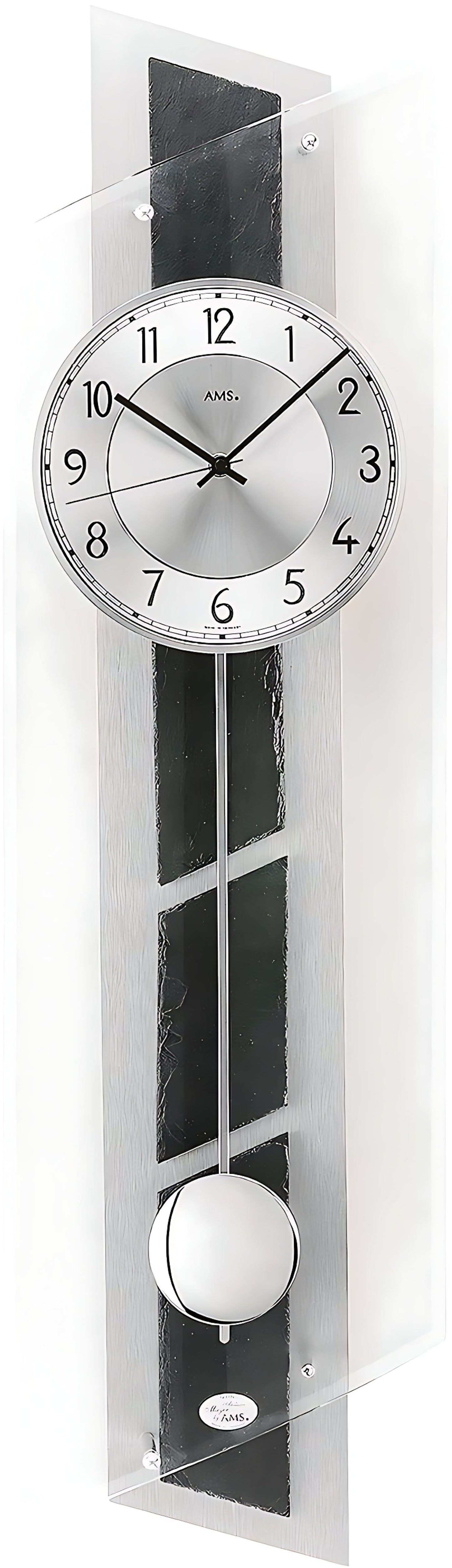 AMS Wanduhr 84x24x10 cm Aluminium • Funkgesteuert • Mit Pendel