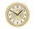Messingfarbene Wanduhr mit arabischen Ziffern und schwarzen Zeigern