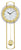 Goldene Wanduhr mit rundem Glasgehäuse, weißem Zifferblatt und Pendel