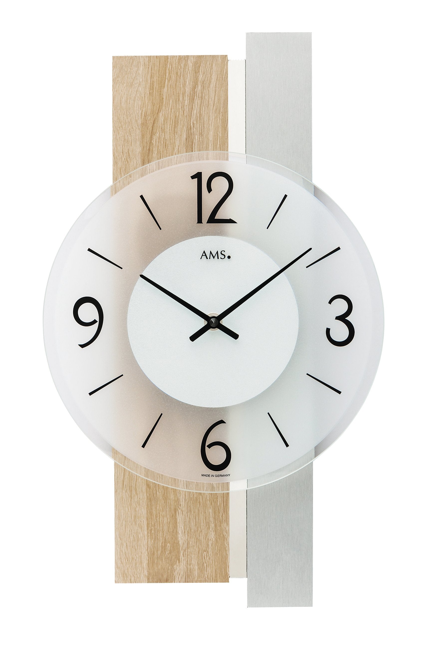 AMS Quarz-Wanduhr W9554 Wanduhr Sonoma-Eiche • Mineralglas facettiert • Made in Germany