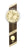 Wanduhr mit braunem Holzgehäuse, rundem Zifferblatt und Pendel