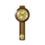 Wanduhr mit rundem Nussbaum-Holzgehäuse und messingfarbenem Pendelgewicht, gelbes Zifferblatt