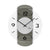Wanduhr mit grauem Holzgehäuse, schwarzem Ziffernblatt, schwarzen Zeigern und Glas