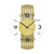 Wanduhr mit rundem weißem Ziffernblatt, schwarzen Zeigern und goldfarbener Mittelplatte (AMS).