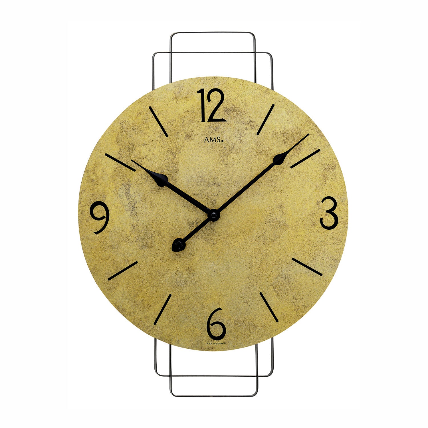 Runde Wanduhr mit Messingantik-Zifferblatt, schwarzen Zeigern und arabischen Ziffern